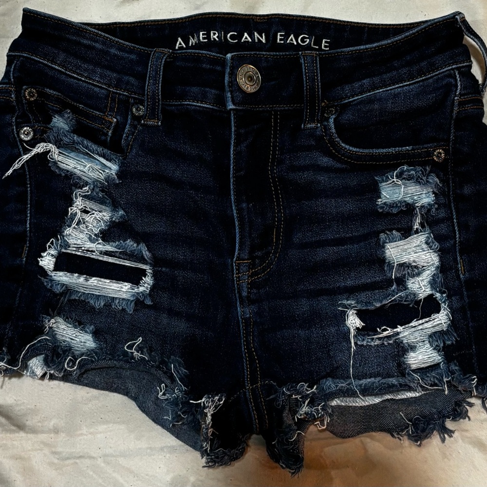 American Eagle Outfitters Women's Ripped Dark Denim Shorts